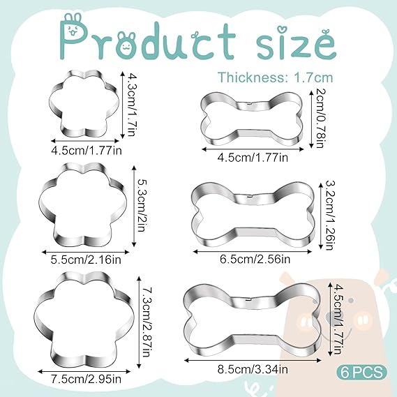6 PCS Bone and Dog Footprints Cookie Cutters Set 3 Sizes Stainless Steel Dog Bone Cookie Cutter DogsTreat Cutters Dogs Shaped Cookies Cutter for Homemade Baking Theme Party Cat Homemade Treats Silv