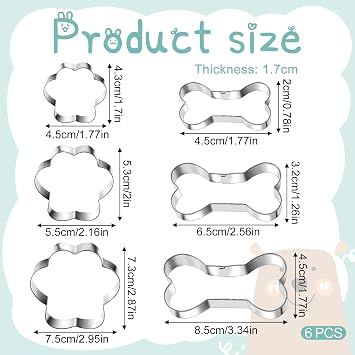 6 PCS Bone and Dog Footprints Cookie Cutters Set 3 Sizes Stainless Steel Dog Bone Cookie Cutter DogsTreat Cutters Dogs Shaped Cookies Cutter for Homemade Baking Theme Party Cat Homemade Treats Silv