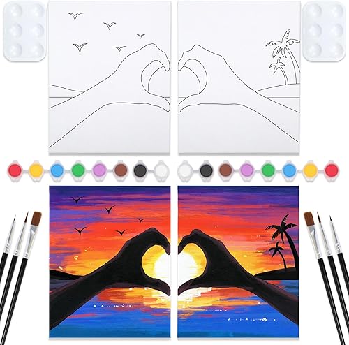 VOCHIC Kit de sorbo y pintura, lienzo predibujado para parejas, kit de pintura para fiestas, juego de pintura con lienzo de contorno para adultos,