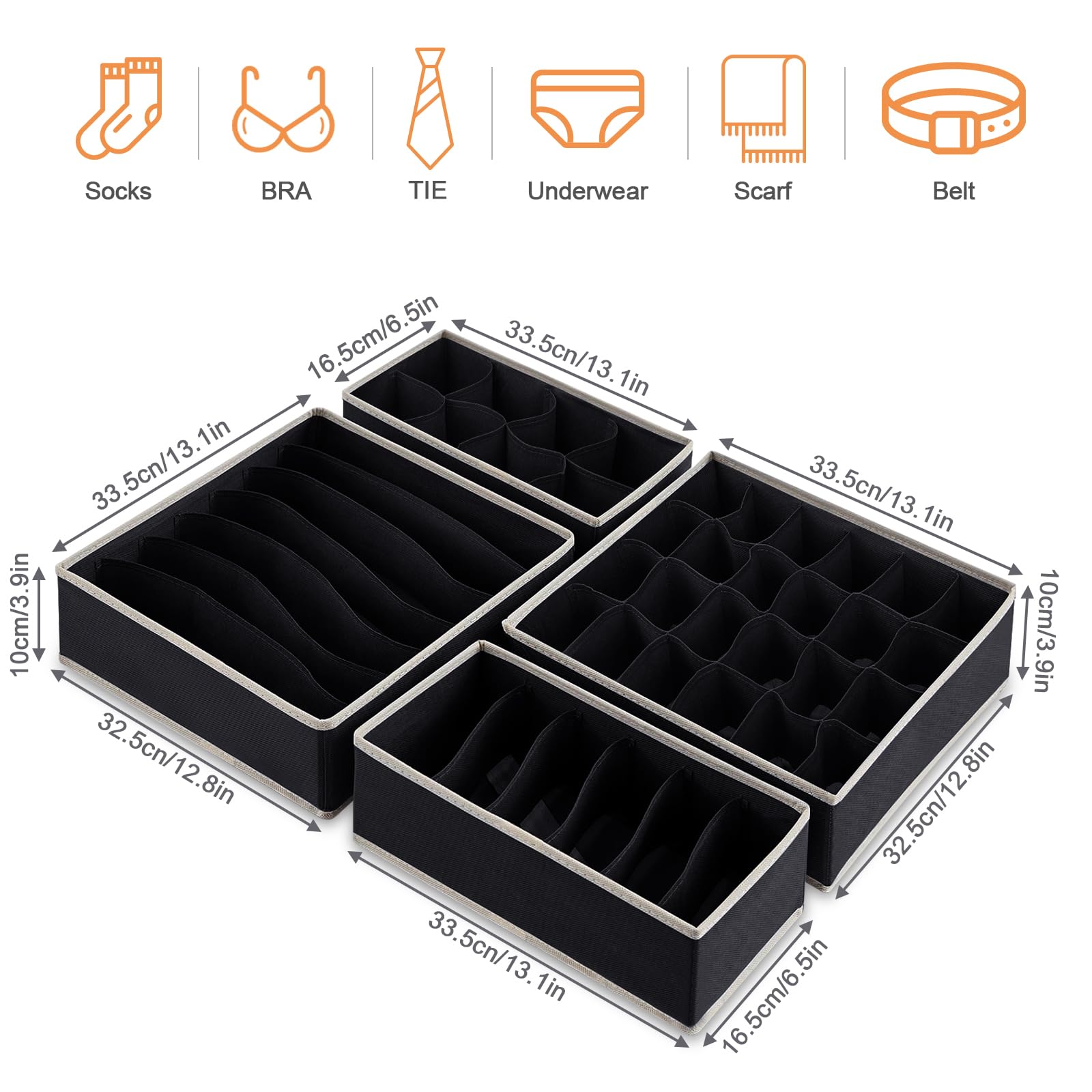 Collazoey Set di 8 Divisori per Cassetti Intima, cassetto organizer pieghevole per biancheria intima, adatto per classificare calzini, biancheria intima, reggiseni, cravatte (Nero)