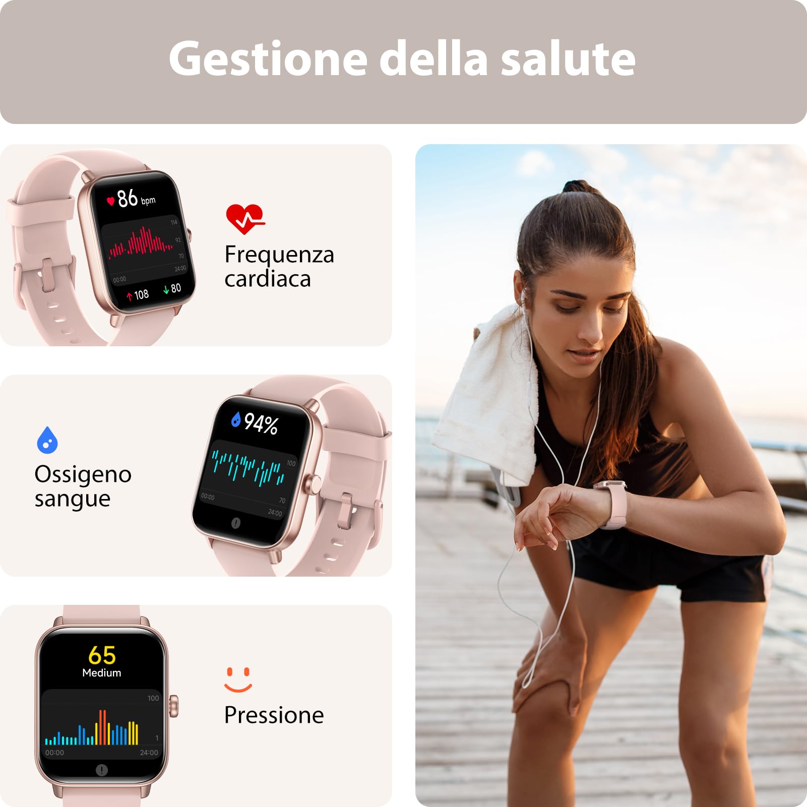 Smartwatch Uomo Donna Rispondi/Effettua Chiamate, 1.8" Orologio Alexa Integrata, SpO2/Frequenza Cardiaca/Sonno/Stress, 100+ Sports, Contacalorie/Passi, IP68 Smart Watch per Android/iOS (Rosa, 1.8)