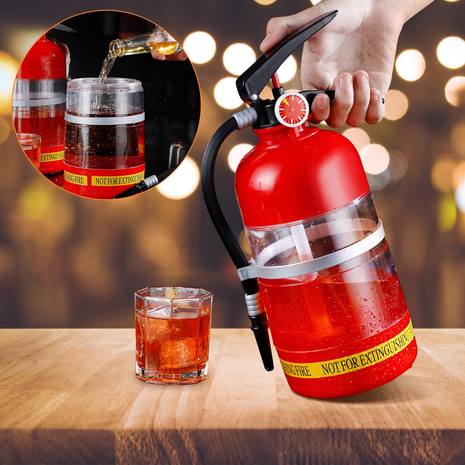 Portable Beer Dispenser, 2L Fire Extinguisher Shape Wine Liquor Pump Dispenser Party Accessory
