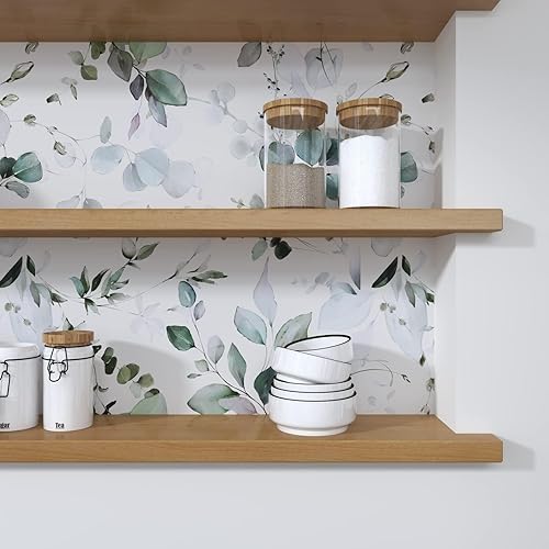 Miniatura 5 de Green Leaf - Papel tapiz adhesivo de hojas florales de 17.5 x 118 pulgadas, papel tapiz autoadhesivo vintage, impermeable, revestimiento de pared de