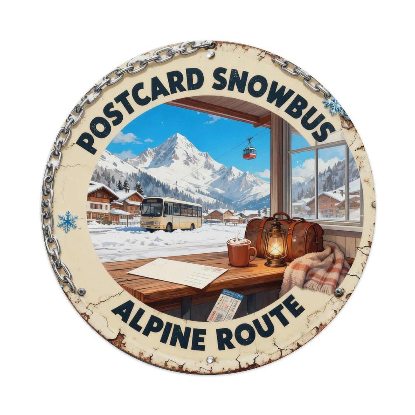 Postcard Snowbus Sign Metal Tin Sign Plaque