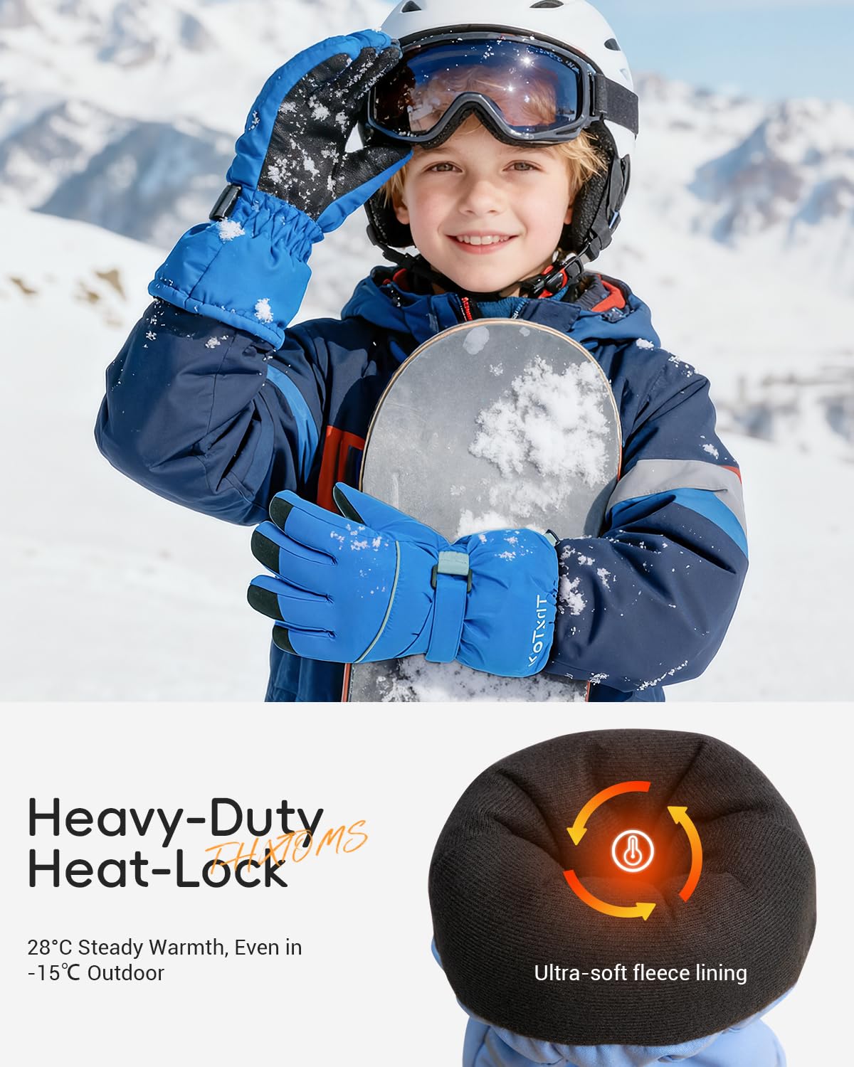ThxToms Enfants Gants de Ski Hiver | Coupe-Vent, imperméables et Chauds | Gants résistants au Froid épaissis en Tissu Oxford -15℃ | Vélos de Sport d'extérieur | Garçons et Filles de 4 à 13 Ans