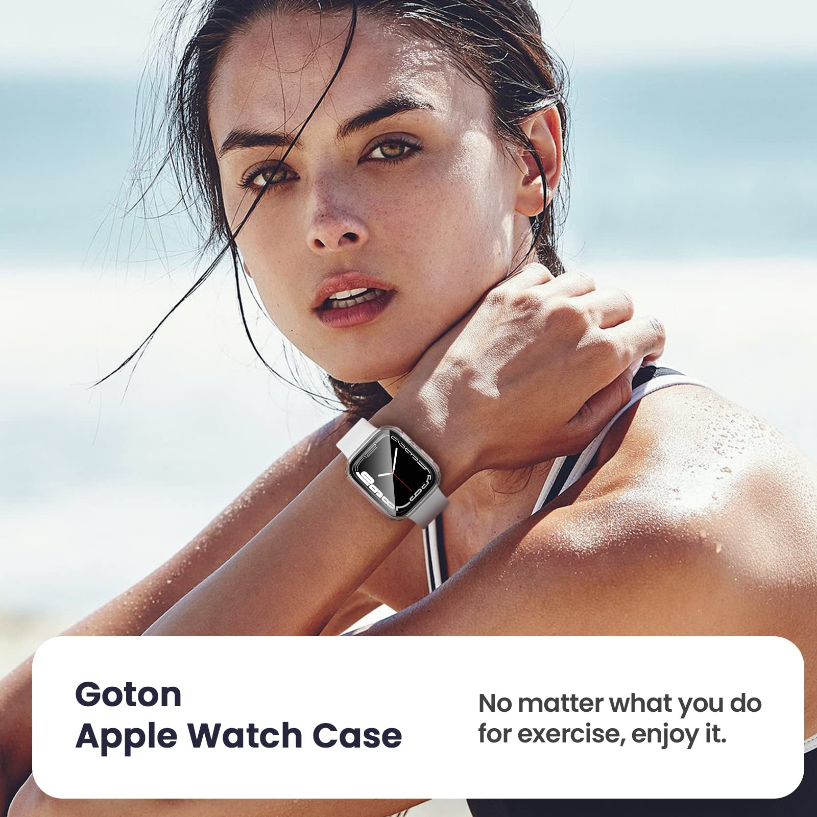 3-in-1 Goton wasserdichte Hartschale für Apple-Watch-Displayschutzfolie, 41 mm, 360° schlank, vollständiger Schutz aus gehärtetem Glas und Rückseite aus hartem Polycarbonat, für iWatch Serie 9/8/7, 41