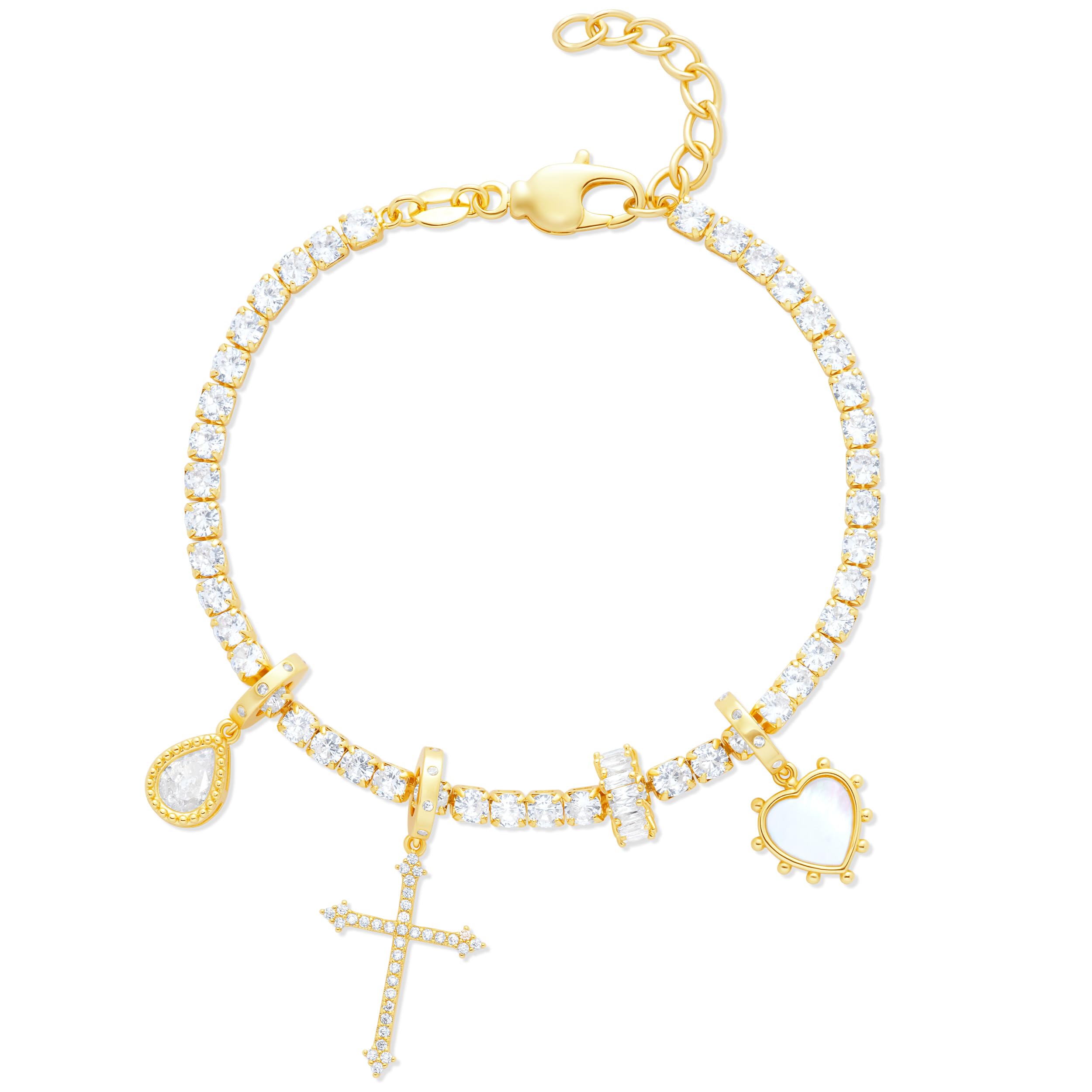 Milla Charm Bracelet and Tennis Bracelets for Women - Lobster Claw Clasp - 7 inches + 1 inch extension - 14K Gold Plated or Sterling Silver Plated
