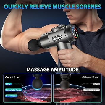 TOLOCO Massage Gun, Deep Tissue Back Massage for Athletes for Pain Relief, Percussion Massager with 10 Massages Heads & Silent Brushless Motor, Fathers Day Dad Gifts, Grey