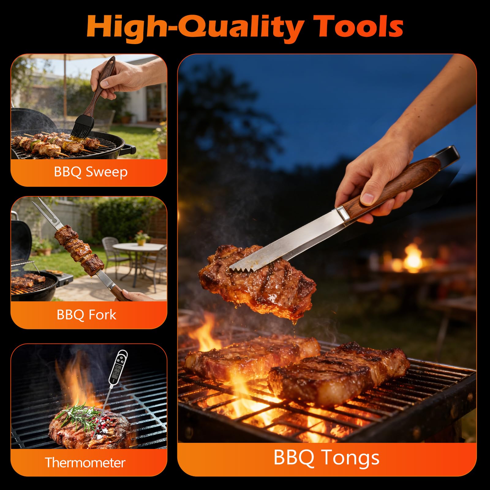 31Pcs Kit Barbecue Professionale, Set Barbecue Accessori in Acciaio Inox, Attrezzi BBQ Utensili Cucina con Spazzola per Barbecue e Termometro per Carne per Campeggio, Picnic e Barbecue all'Aperto