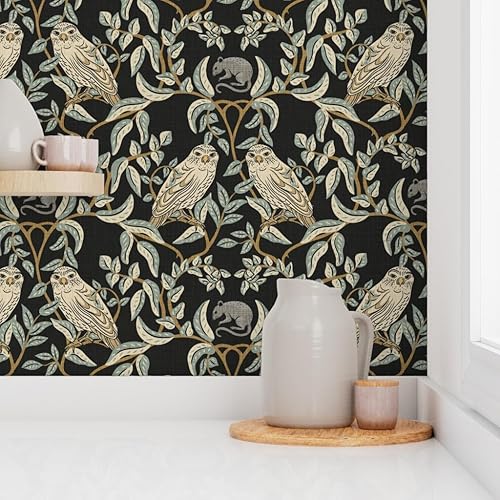 Miniatura 8 de Spoonflower Muestro de papel tapiz extraíble - Little Owl Damasco William Morris Farmhouse Arts and Crafts Birds of Prey - Papel tapiz de transición
