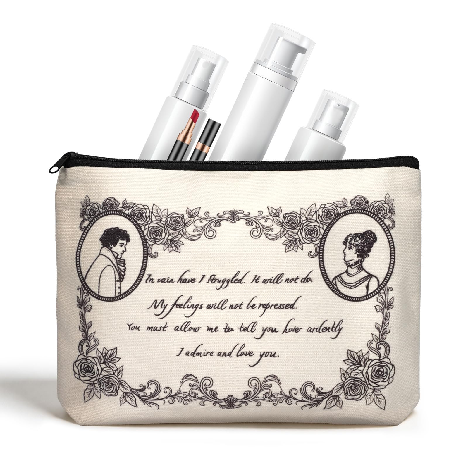 S&ZG Literary Classic Novel Makeup Bag, Jane Austen Gifts, Cute Merch Travel Small Makeup Bag for Purse, Book Lover Gifts for Women
