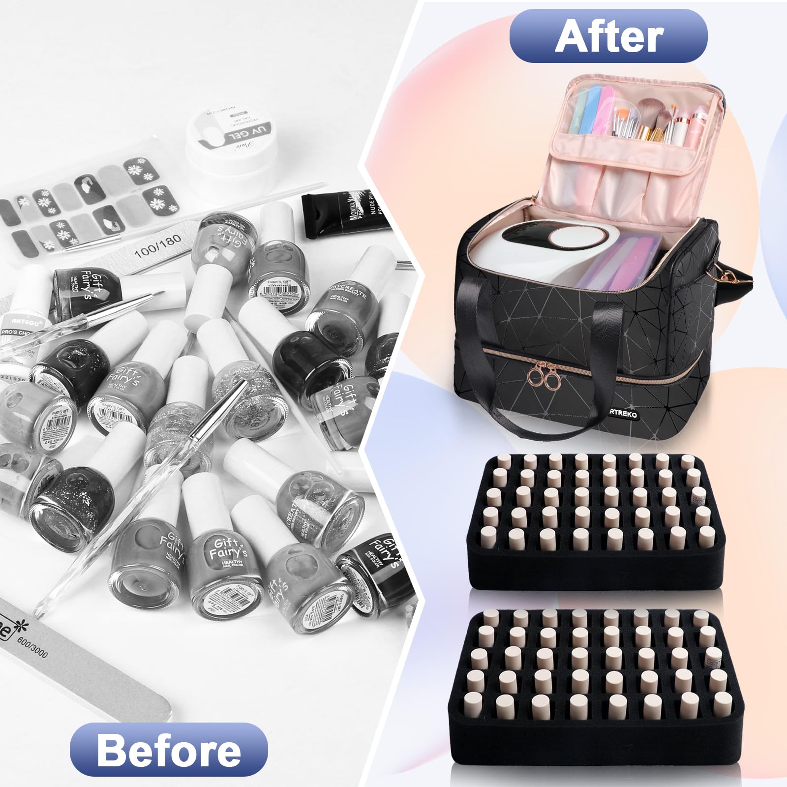 Large Nail Polish Organizer Bag Holds 80 Bottles with Nail Lamp Storage