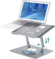 Vista 1 de Soporte ajustable para laptop con base giratoria de 360, elevador ergonómico para laptop para escritorio, elevador de computadora de metal, soporte