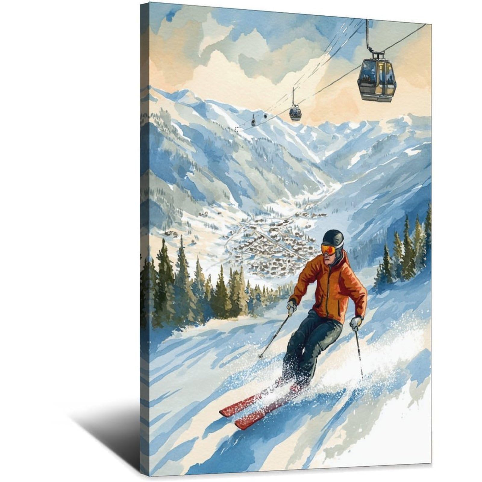 CFXNGA Saalbach Hinterglemm Austria Ski Poster 20x30inch(50x75cm) Vintage Watercolor Canvas Art
