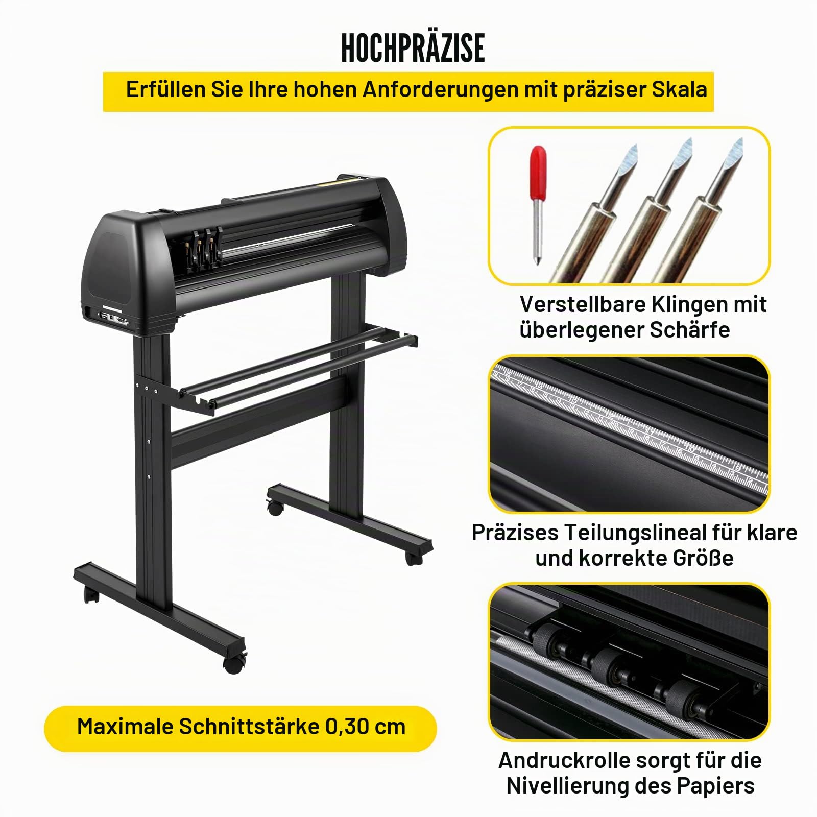 VEVOR Vinyl-Schneidemaschine Schneideplotter, 870 mm, LED-Plotter-Drucker, Präzise Manuelle Positionierung, Softwareunterstützung für MAC- und Windows-Systeme, Einstellbare Kraft & Geschwindigkeit