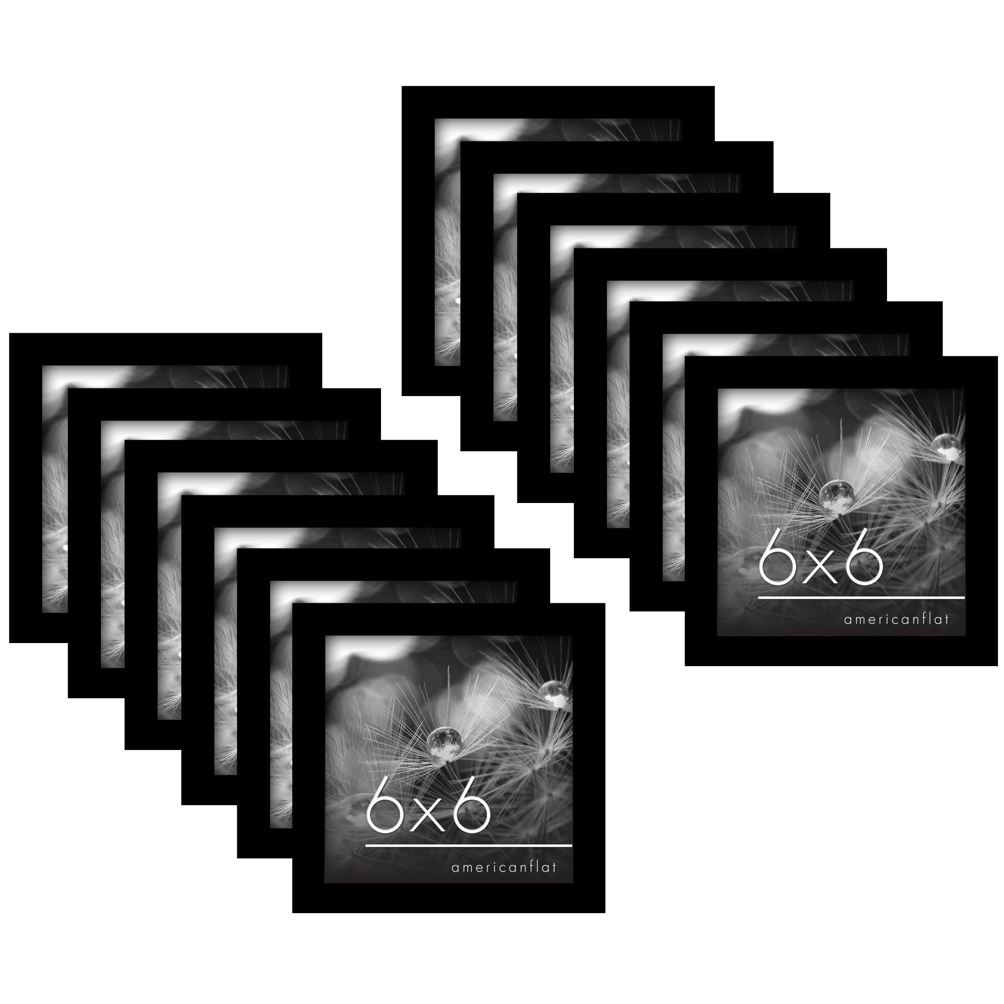 Americanflat 12 Piece 6x6 Gallery Wall Picture Frame Set in Black - Square Picture Frames with Polished Plexiglass and Easel for Wall and Tabletop Display