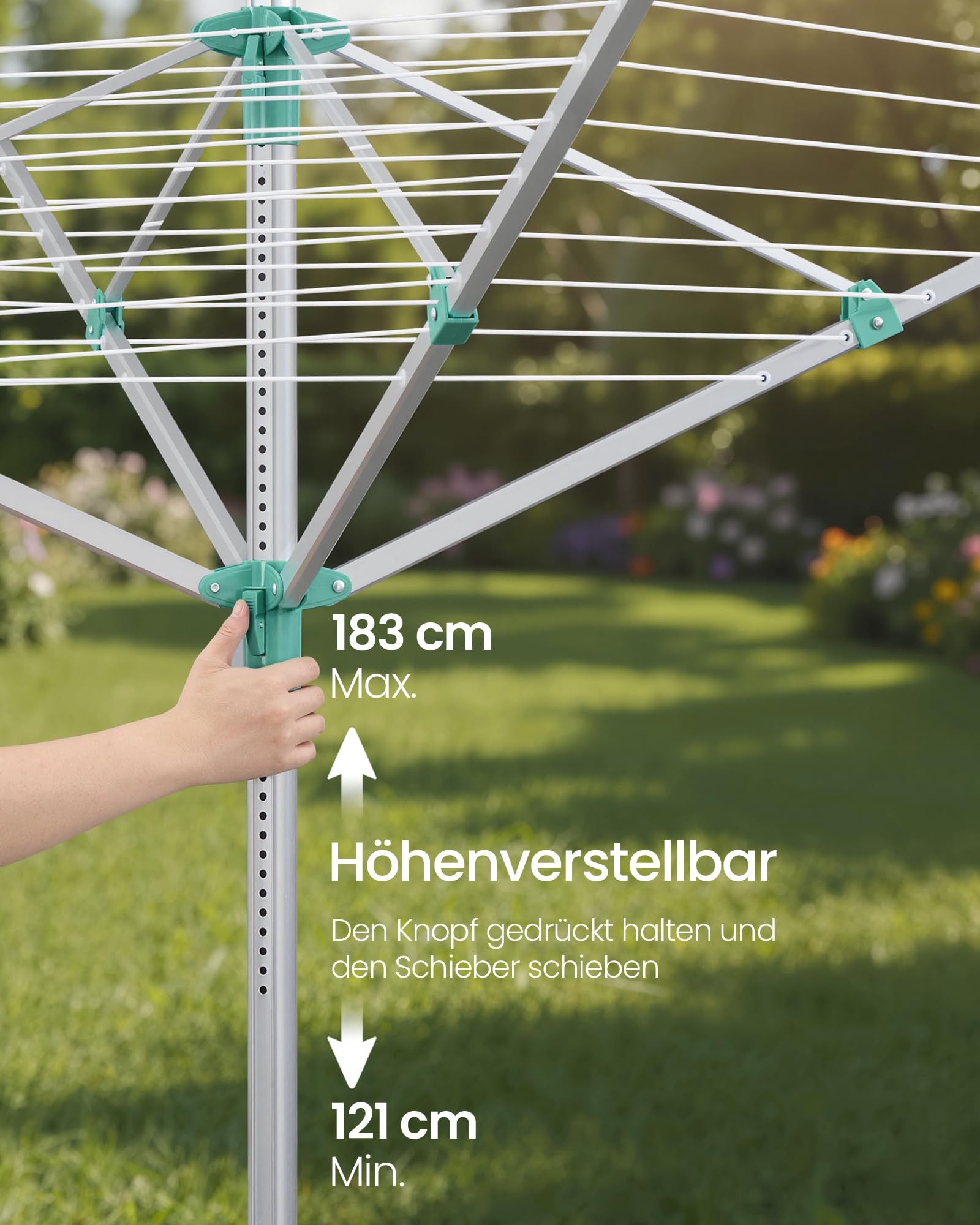 SONGMICS Wäschespinne Wäscheständer höhenverstellbar Aluminiumlegierung Bodenanker Schutzhülle 50 m Wäscheleine 5 Waschladungen LLR301E01V1
