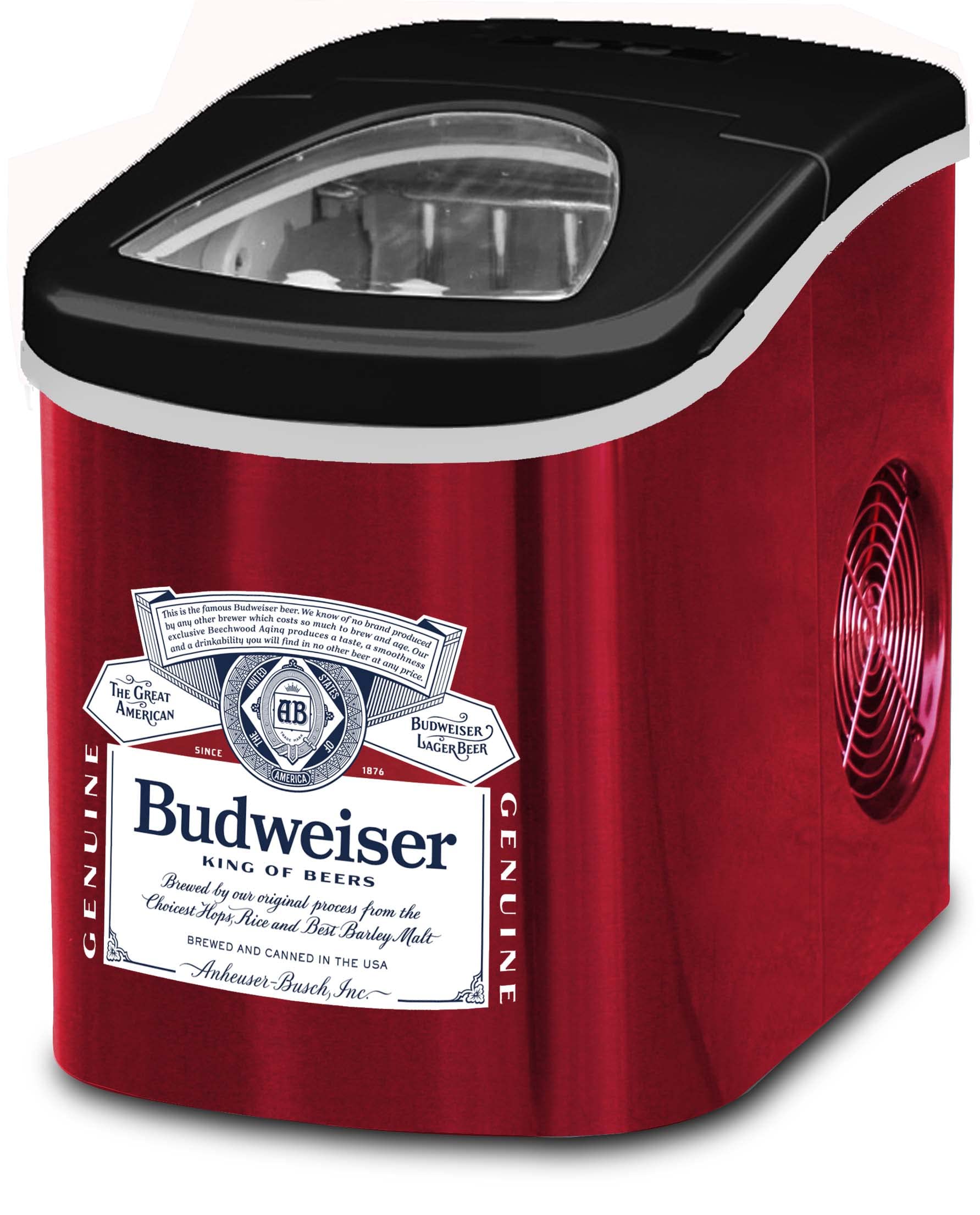 Curtis Budweiser Ice120 Stainless Steel Ice Maker, Counter Top Ice Maker, LED Display, 26lbs, Red With Official Budweiser Logo & Fast Ice on Fridge.com - View 2