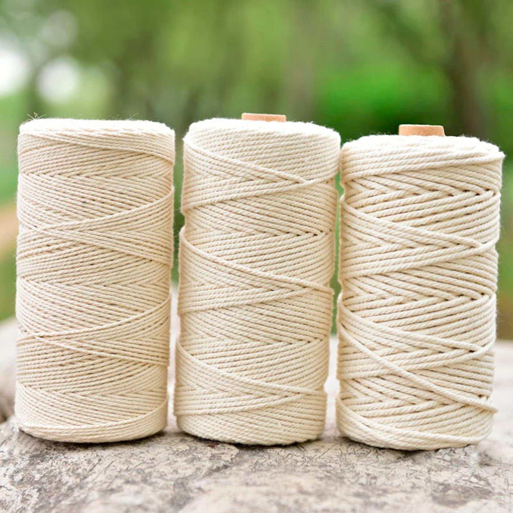 ZNKZJ Cordon Macrame Algodon Beige 600M,Cuerda de macramé de 3 mm / 4 mm Bohemia 4 Hilos Cuerda de algodón Suave retorcida,Hilo de Cuerda Artesanal Multiusos,Beige-4mm
