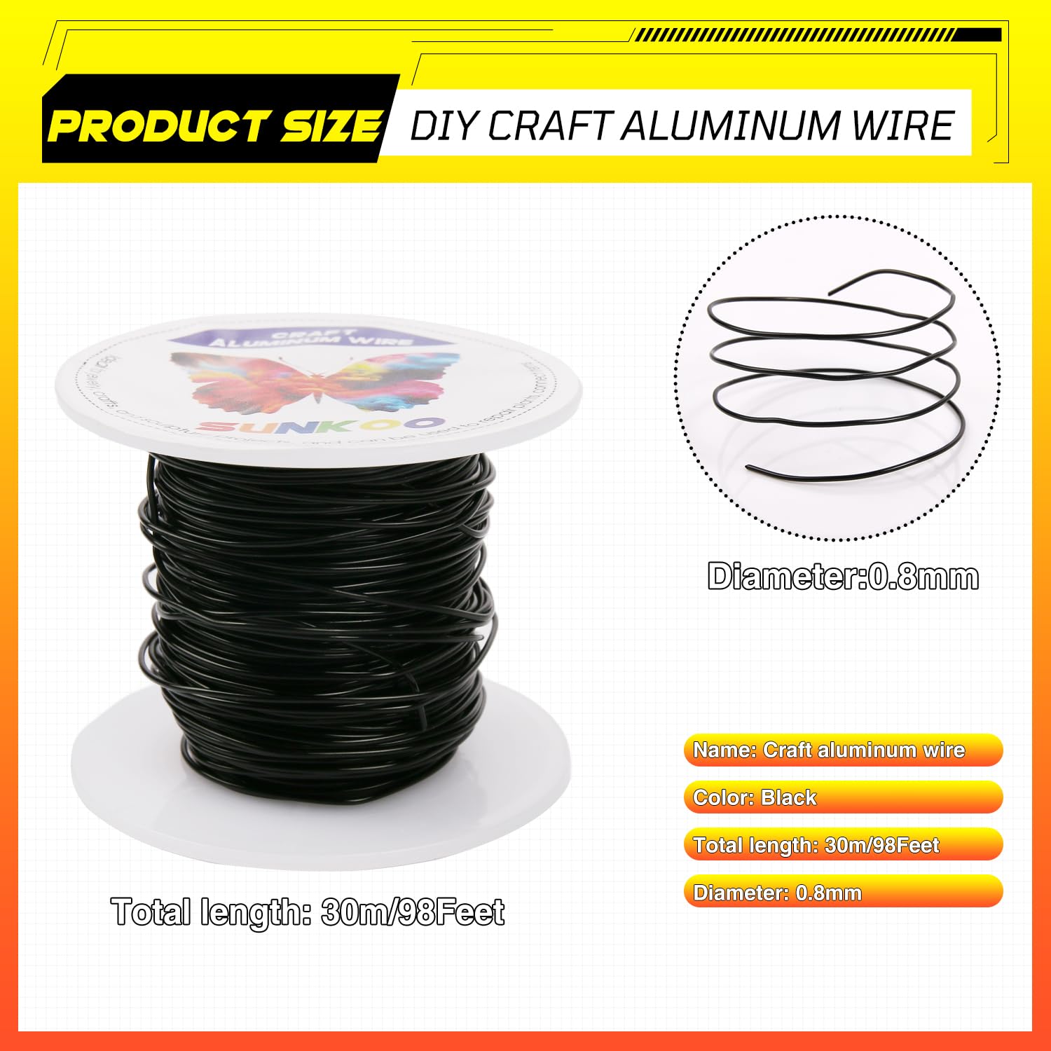 Sunkoo 20 Gauge 0.8mm Black Aluminium Craft Wire,98.4Ft Bendable Wire for Jewellery Making Sculpting, Floristry, Armature - Image 2