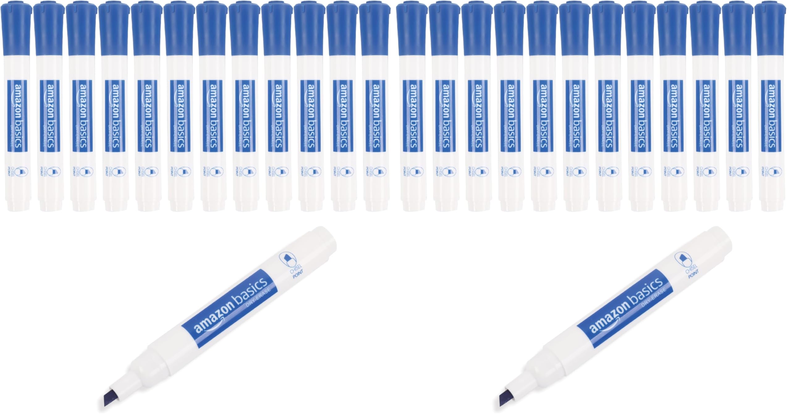 Amazon Basics Dry Erase Whiteboard Markers, Chisel Tip, Low-Odor, Blue, 24-Pack, For Drawing, Sketching and Writing