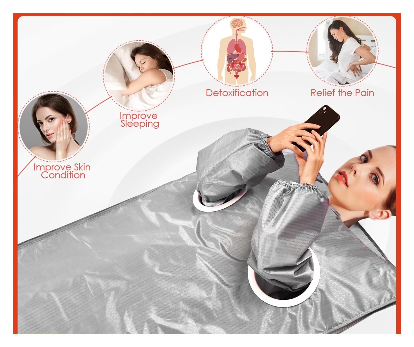 Coperta for sauna con maniche, coperta for termica digitale, body shaper for perdita di peso e fitness (con 2 maniche), Unità Benessere(Pink)