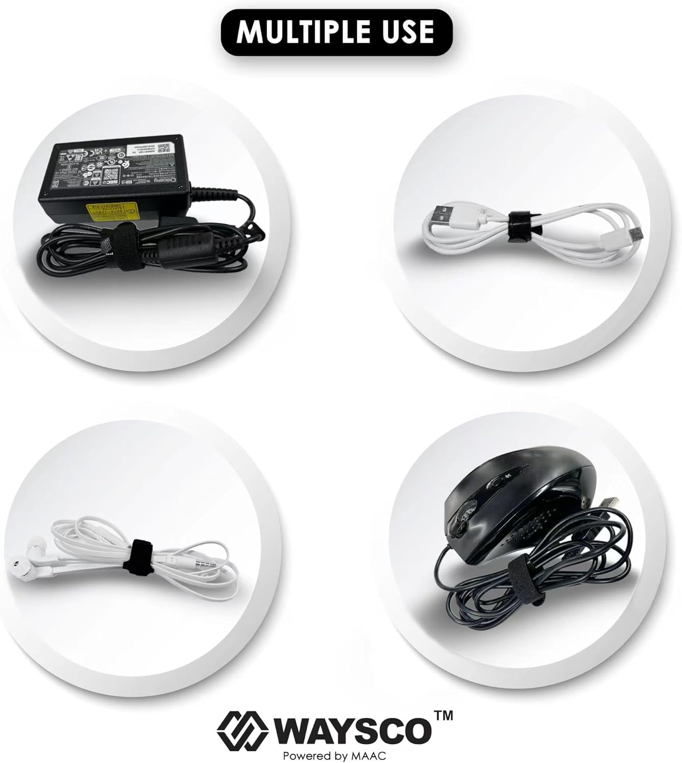 WAYSCO Reusable Cable Ties Black 8 inch (60 pcs), Cable Management Cable Organizer Cable Straps,Wire Cord Organizer Management Straps Ties.