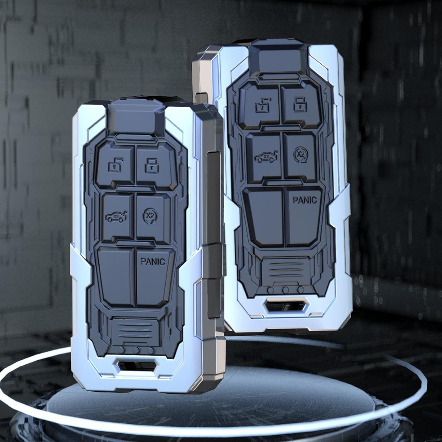 Compatible with Jeep Key Fob Cover with Keychain Heavy Metal Protection Key Case for Grand Cherokee Renegade Chrysler 200 300 Dodge RAM Durango Challenger Journey Dart Fiat Smart Key (Silvery)