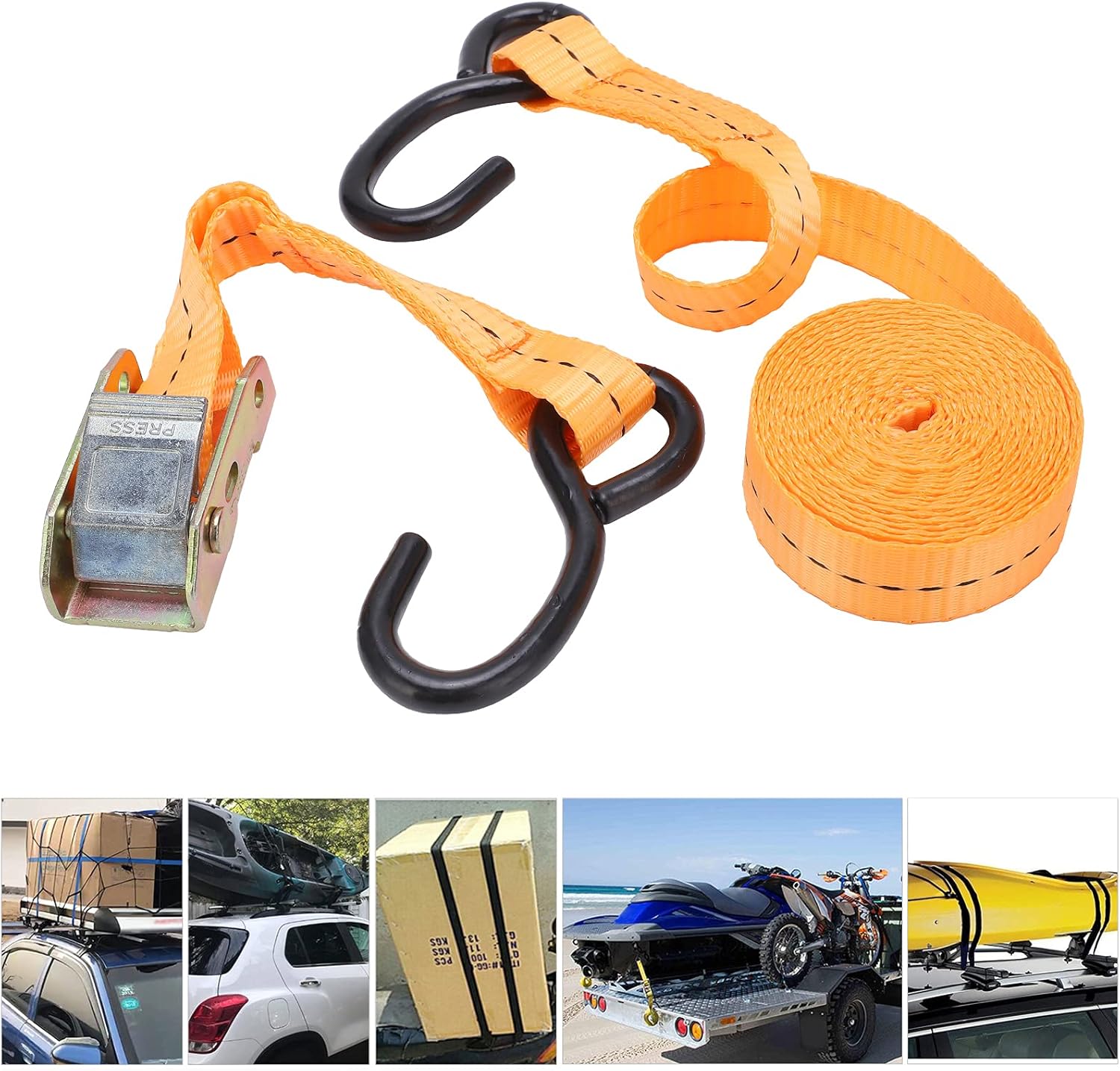 Ratchet Tie Down Straps with S - Hook, Polyester Webbing Binding Straps 9.8ft - Heavy Duty Steel Buckle, Durable Cargo Fastening, Versatile for Transport and Storage (3 Meter)