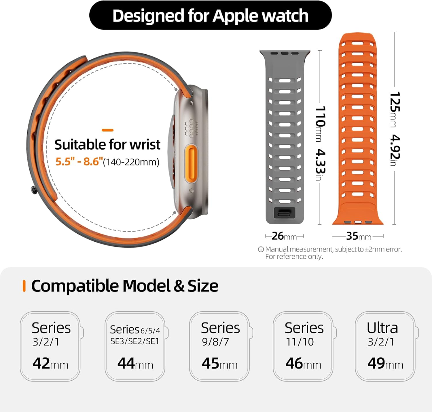 X-it Magnetic Watch Band for Apple Watch Ultra 49mm, 46mm/45mm/44mm, Silicone Sport Strap with Strong Magnet for Men and Women, Compatible with Apple Watch Series 11/10/9/8/7/6/5/4/3/2/1 and SE