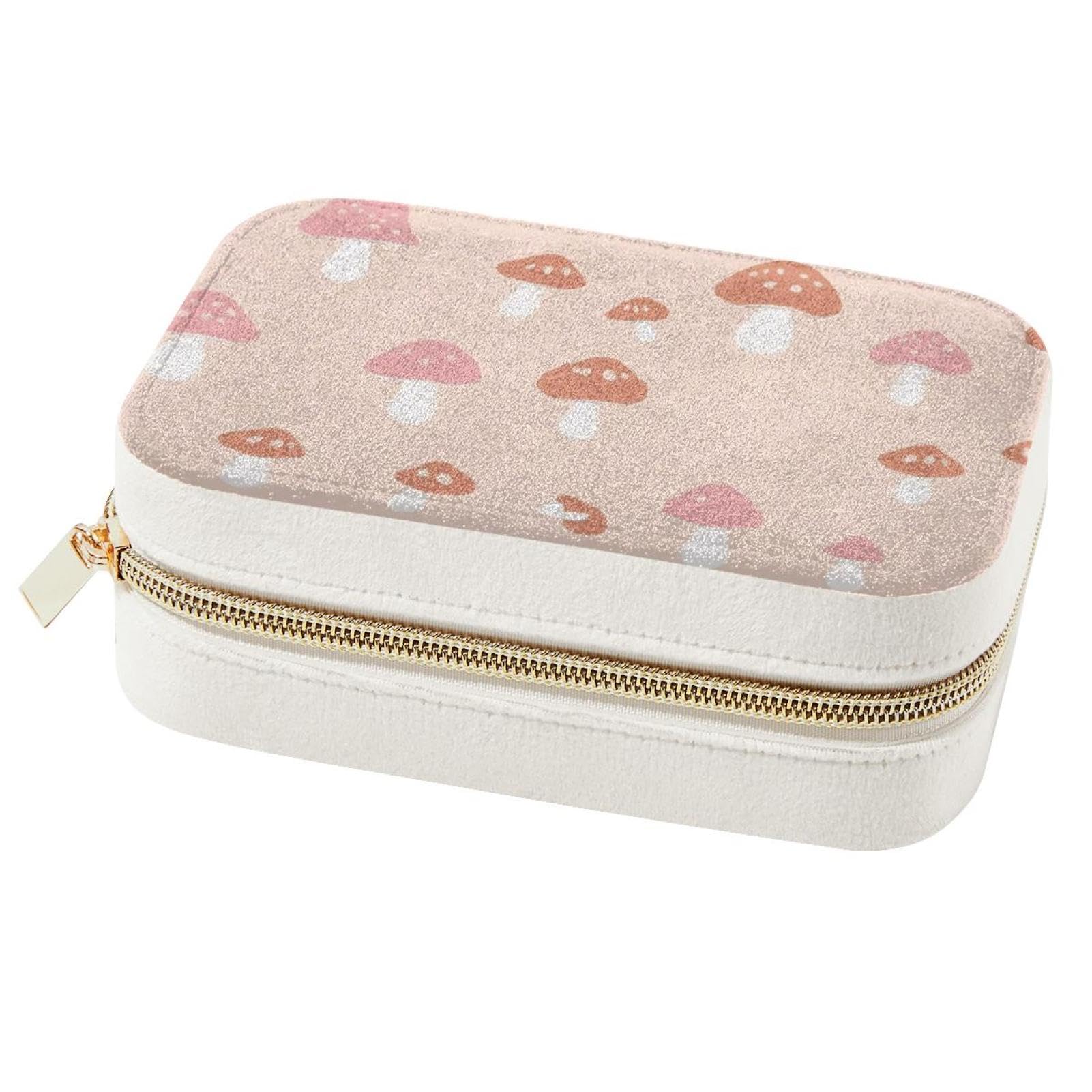 Boîte à bijoux champignon rose double couche pour bagues et colliers