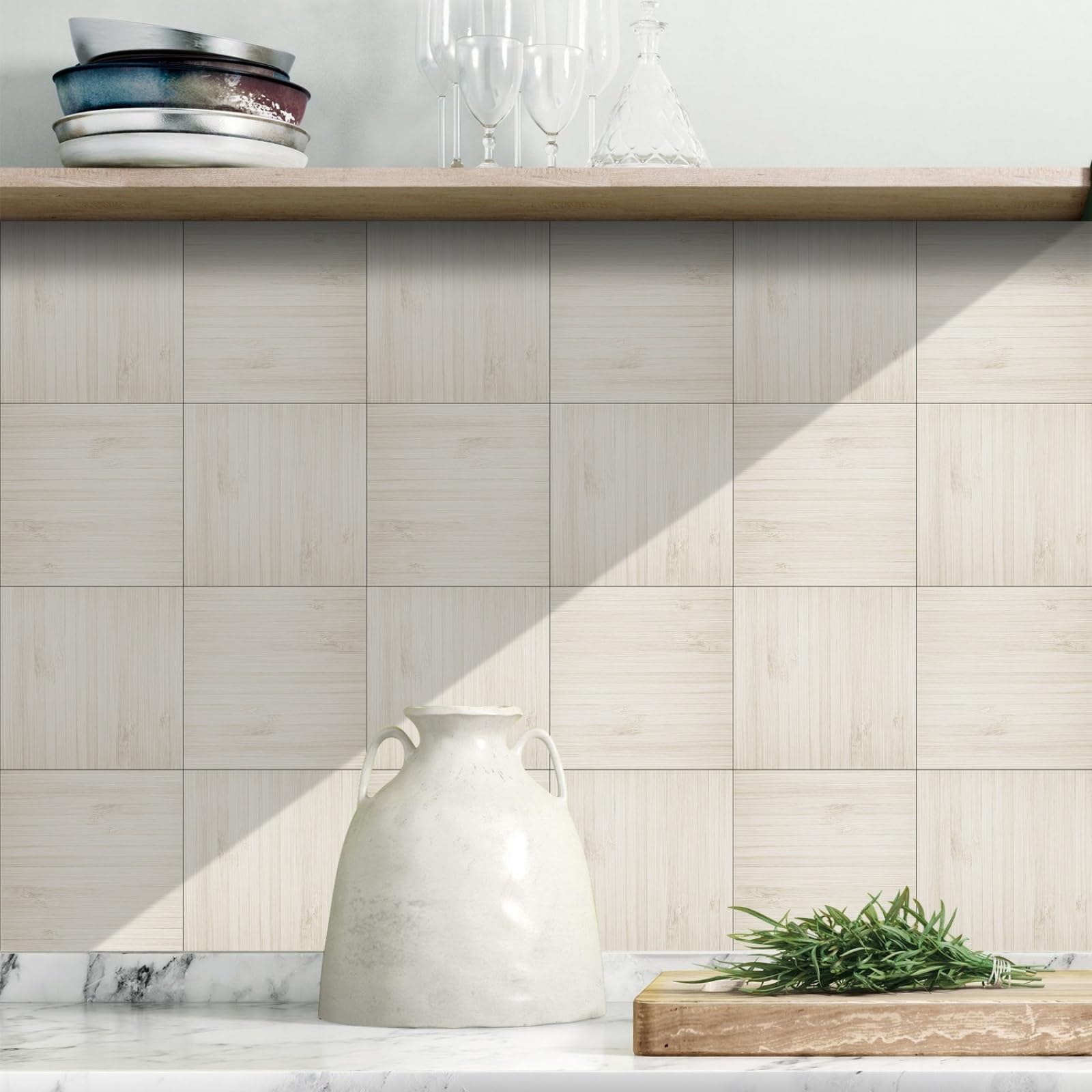 Stick on Tiles Beige Wood Grain Tile Stickers for Bathroom Kitchen Backsplash Waterproof Tile Covers for Fireplace Surround Cabinet Furniture Stick on Kitchen Tiles 10x10 cm/10 pcs