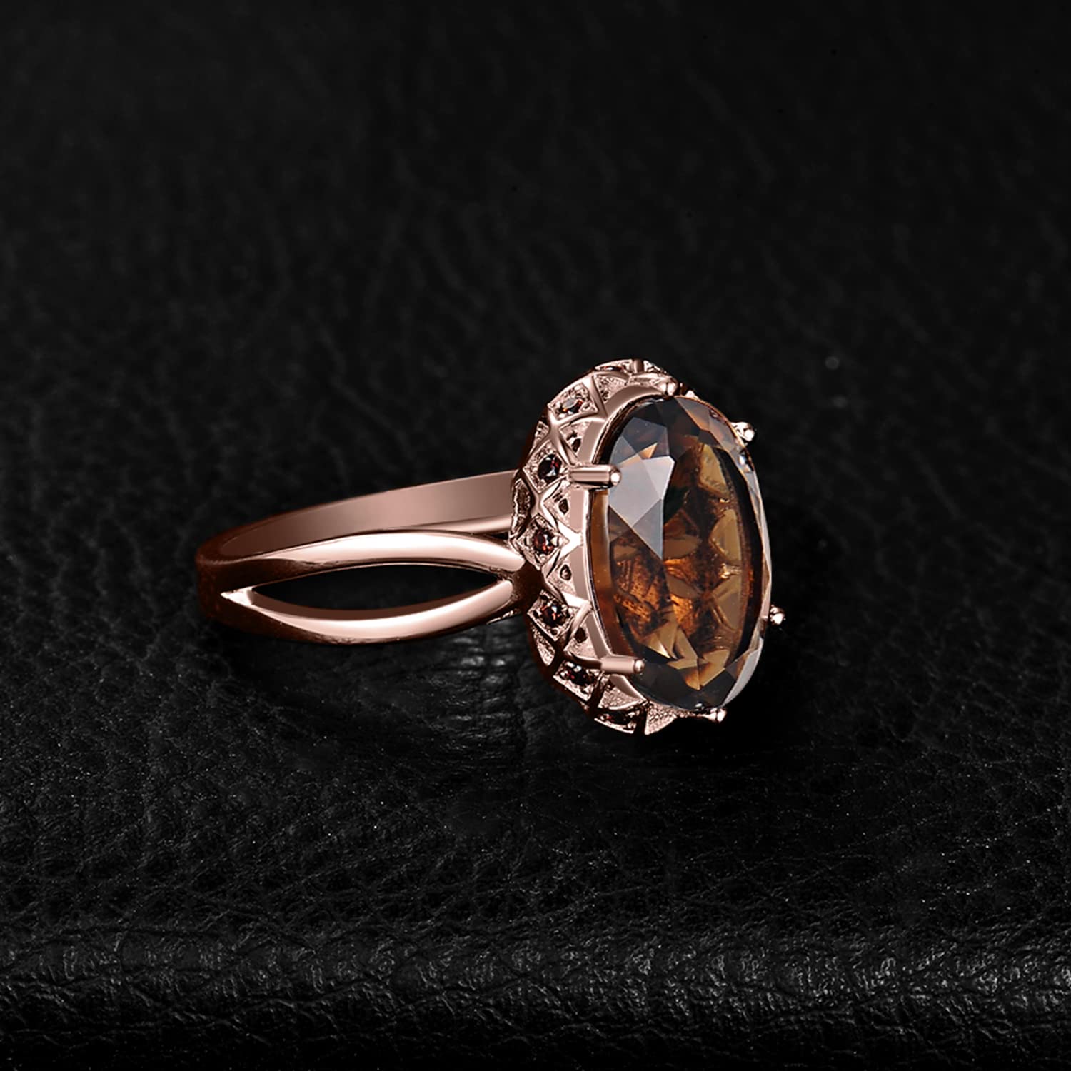 JewelryPalace Owalny 5.7ct pierścionek z prawdziwego kwarcu dymnego dla kobiet, pierścionek ze srebra próby 925 dla kobiet, pierścionek koktajlowy ze srebra 925 różowe złoto i złoto