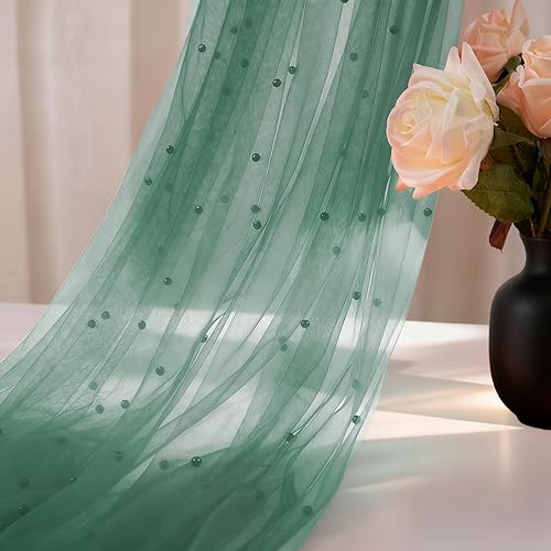 YPDY 6Pack Green Pearl Table Runner,29.5 x 120 Inch Tulle Runners Gauze Table Ru