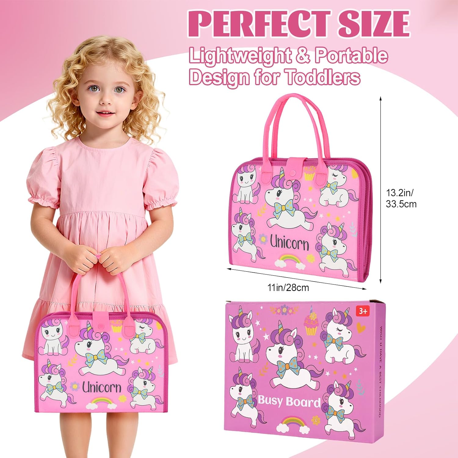 Busy Board for Toddlers, Montessori Toys for Boys Girls, Educational Learning Activity Quiet Book with Life Skills, Toddler Travel Toys Birthday Gifts (Pink) - Image 4