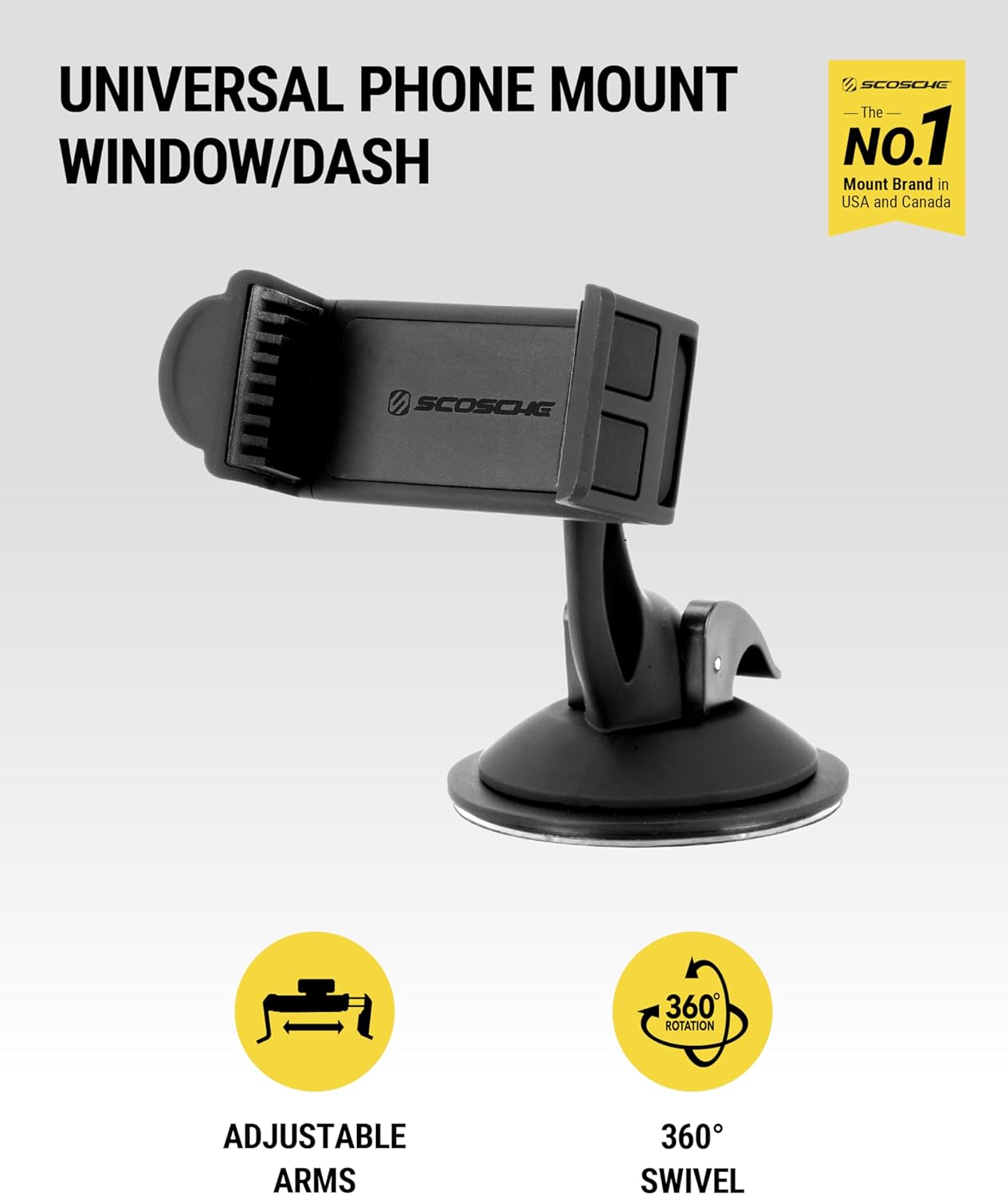Scosche HDM Universal Suction Cup Phone Mount for Car and Truck Dashboard/Windshield, 360° Adjustable Phone Stand, Cell Phone Holder Compatible with iPhone, Galaxy and All Mobile Android Phones