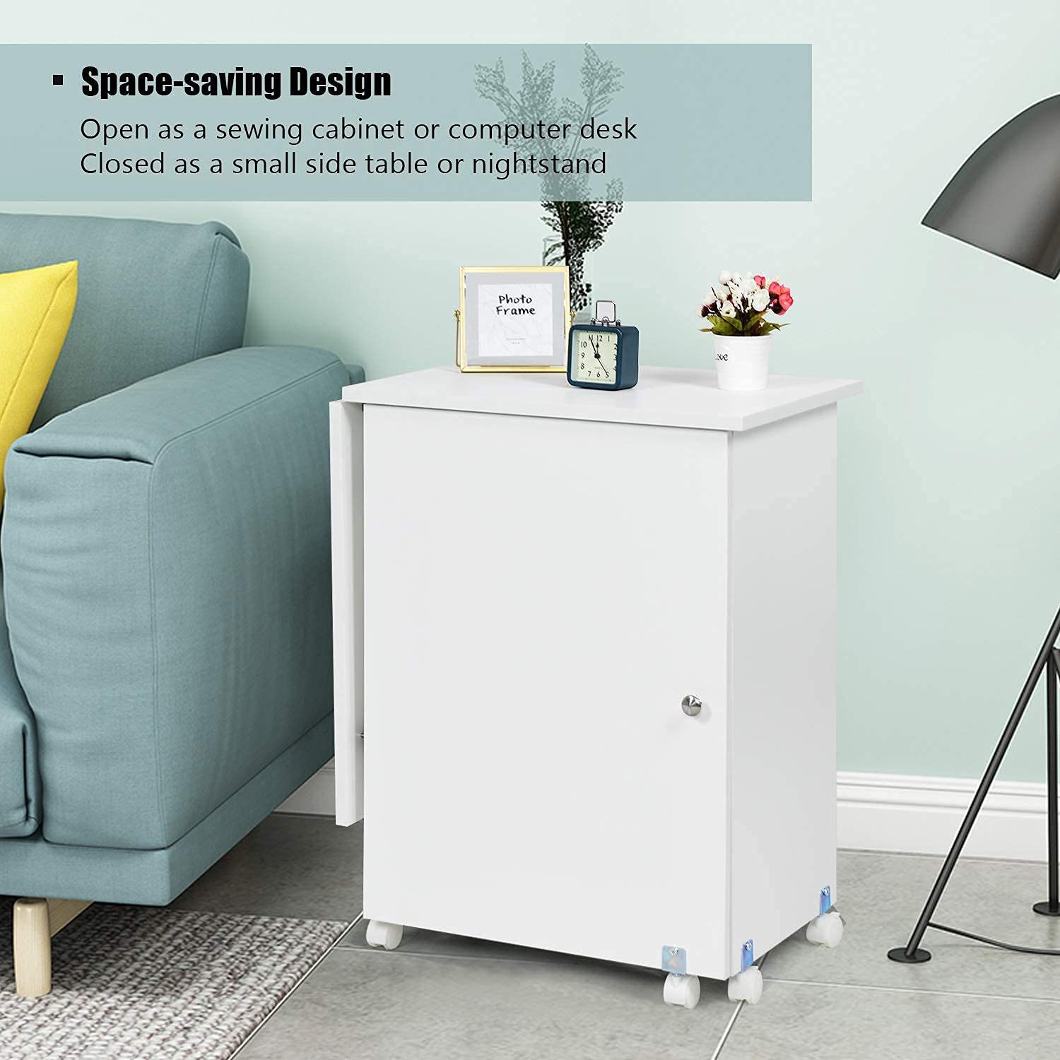 Sewing Machine Table, Folding Sewing Craft Table with Storage Shelves