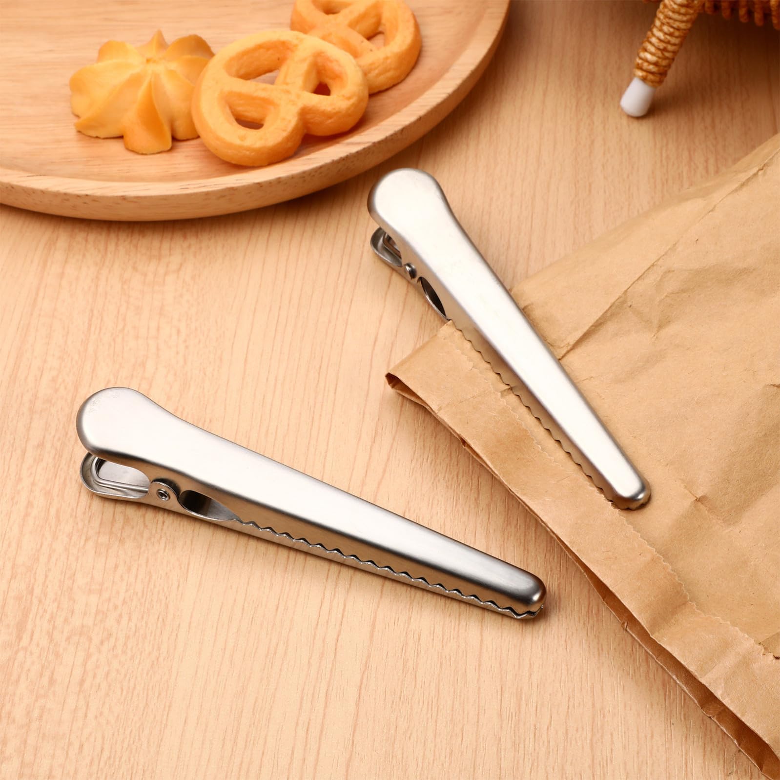 Clip Chiusura Pratica e Resistente per Sigillare Sacchetti Alimentari in Acciaio Inossidabile 6 Pezzi per Cucina e Casa, Fermagli per Snack e Avena