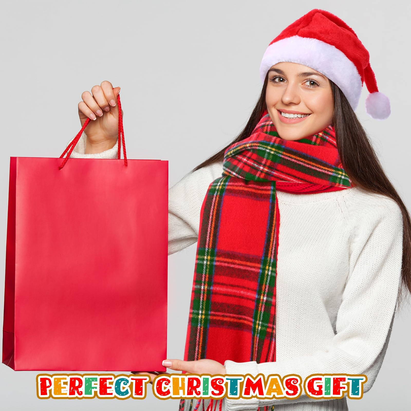 Coume Ensemble bonnet de Père Noël et écharpe pour adultes, écharpe d'hiver à carreaux chaud avec pompon pour homme et femme, cadeaux de vacances