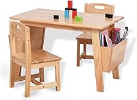 KRAND Kids Solid Wood Table & 2 Chairs Set with Storage - Natural Toddler Activity Desk for Ages 3-8