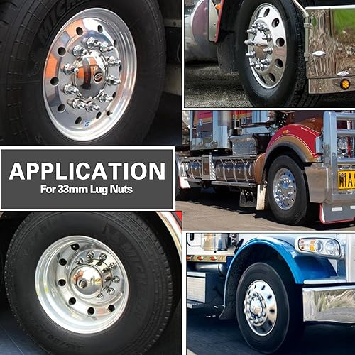 Miniatura 5 de Cubiertas cromadas para tuercas de llanta de 1.299 in, plástico ABS cromado con bridas de bala para semircamiones, paquete de 20