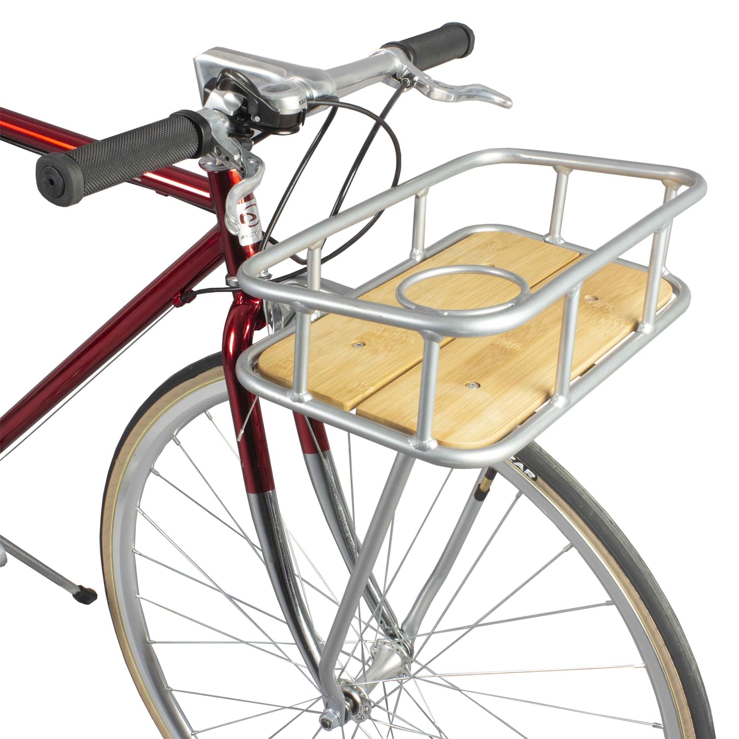 Canasta Bicicleta Delantera Cesta Aluminio Portabotellas Porta-Bages Piso Madera