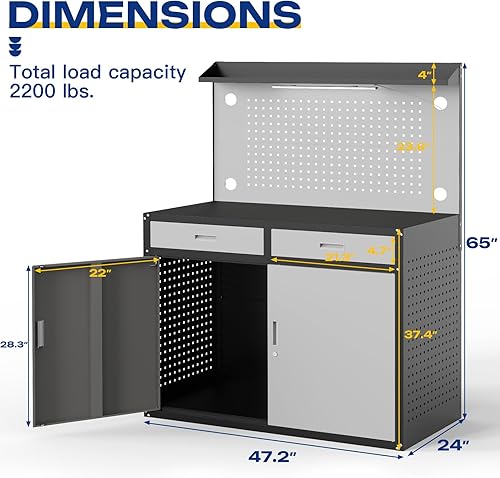 Miniatura 2 de Banco de trabajo de 48 pulgadas, banco de trabajo resistente de capacidad de 2000 libras con cajones y almacenamiento, mesa de trabajo con luz y