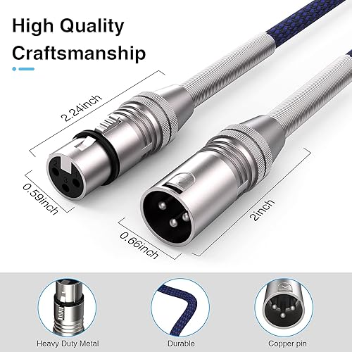 Miniatura 4 de Cable XLR de 6 pies, paquete de 2 unidades, nailon trenzado XLR multicolor resistente macho a hembra, cable de micrófono de 3 pines, cable XLR
