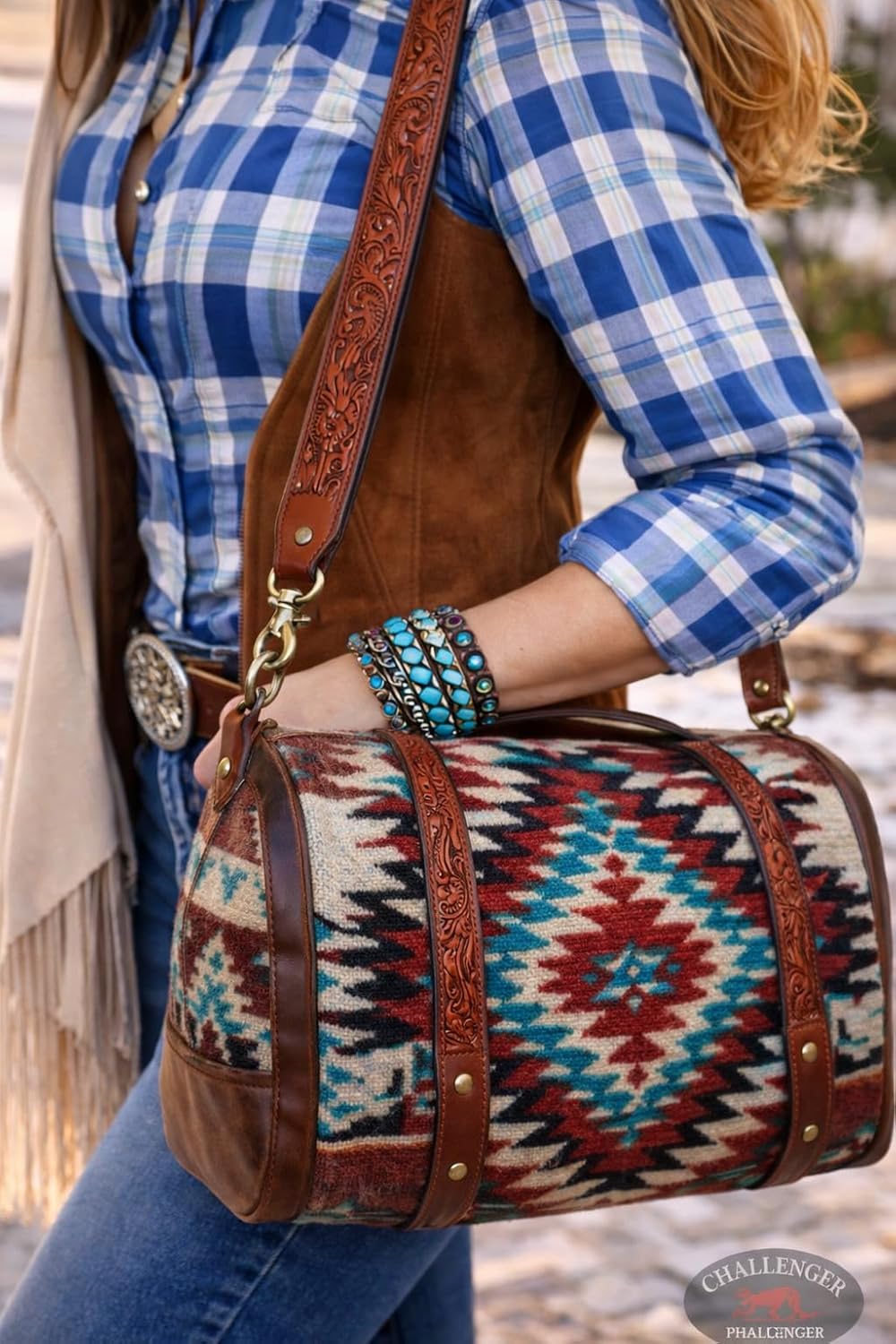 CHALLENGER Western Floral Tooled Brown Leather Replacement Shoulder Purse Strap 115RS22