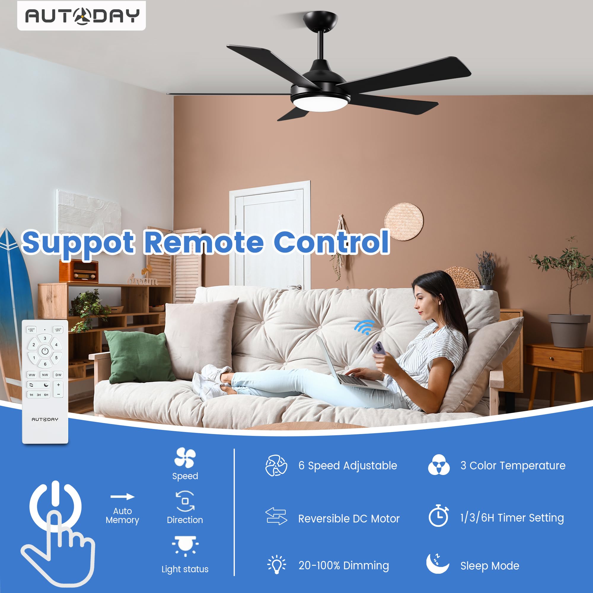 Deckenventilator mit Beleuchtung und Fernbedienung