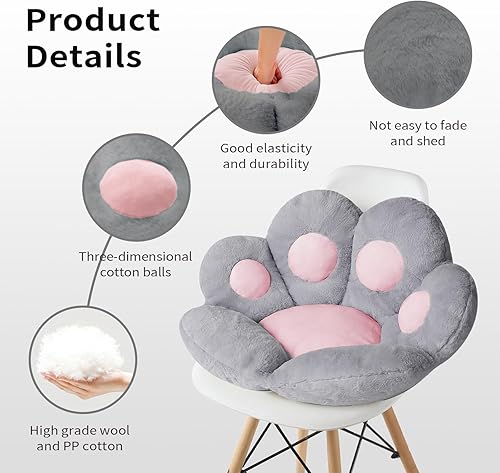 Miniatura 5 de Ditucu Cojín Kawaii de pata de gato, 31.4 x 27.5 pulgadas, lindo cojín de asiento, cómodo sofá perezoso, almohada de suelo para sillas de juegos,