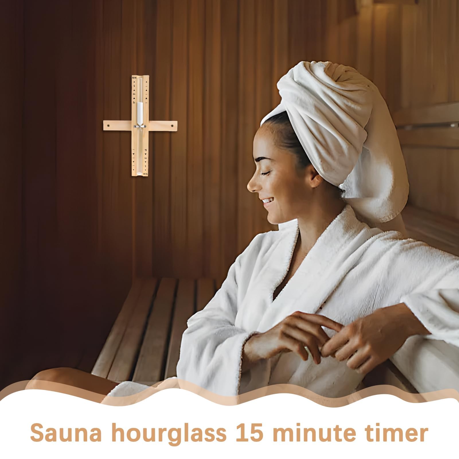 Sablier pour Sauna 15 Minutes en Bois Naturel - Minuterie de Sauna Analogique, Montage Mural avec Vis en Acier Inoxydable, Accessoire de Sauna Rotatif et Résistant à la Chaleur, Idéal pour Relaxation
