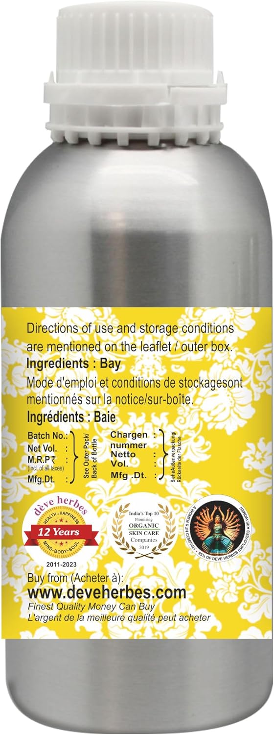 Deve Herbes Pure Bay Essential Oil (Pimenta racemosa) 100% Steam Distilled 300ml (10 oz)
