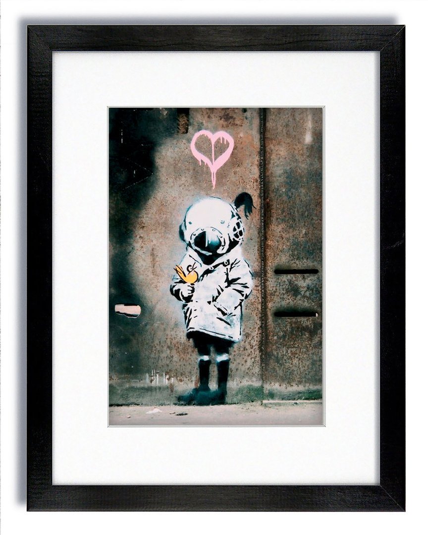 Laminated Posters Banksy - Divers Helmet Girl Yellow Bird Mounted & Framed Printó.Measures 18 x 14 Inches